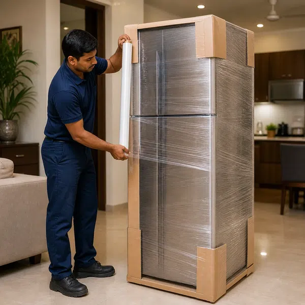 Refrigerator appliance moving support