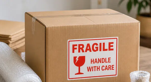 Fragile items packed with bubble wrap and cartons